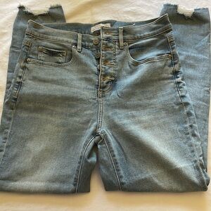 LOFT washed Blue stretch denim high waist skinny crop pockets jeans size 28 / 6